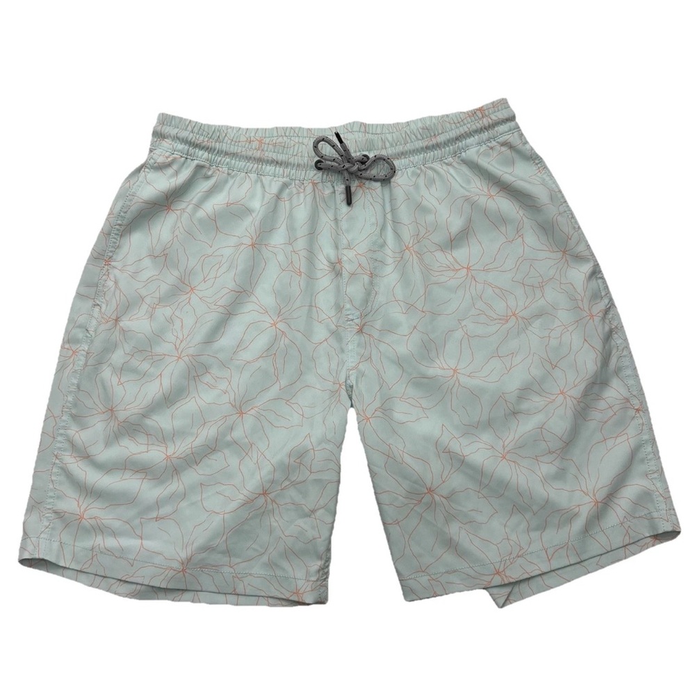 Free Assembly Hawaiian Print Drawstring Flat Front Mens Shorts Size Medium Teal